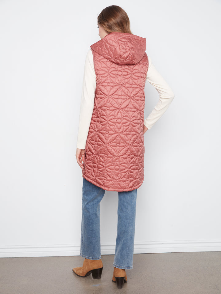 Sleeveless Long Puffer Vest With Removable Hood