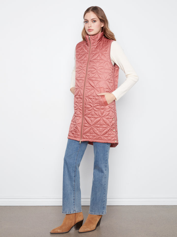 Sleeveless Long Puffer Vest With Removable Hood