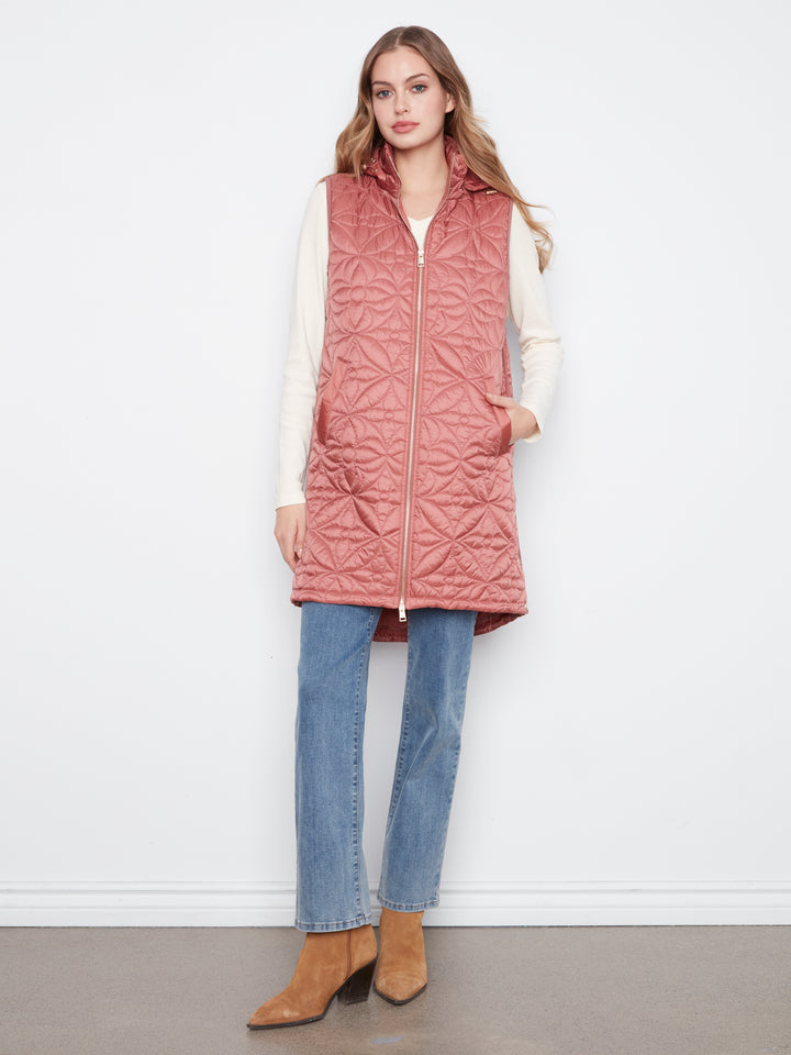 Sleeveless Long Puffer Vest With Removable Hood