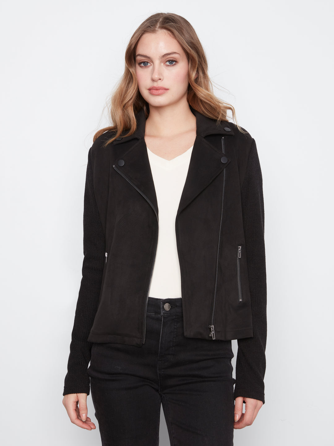 Suede Jacket With Knit Sleeve
