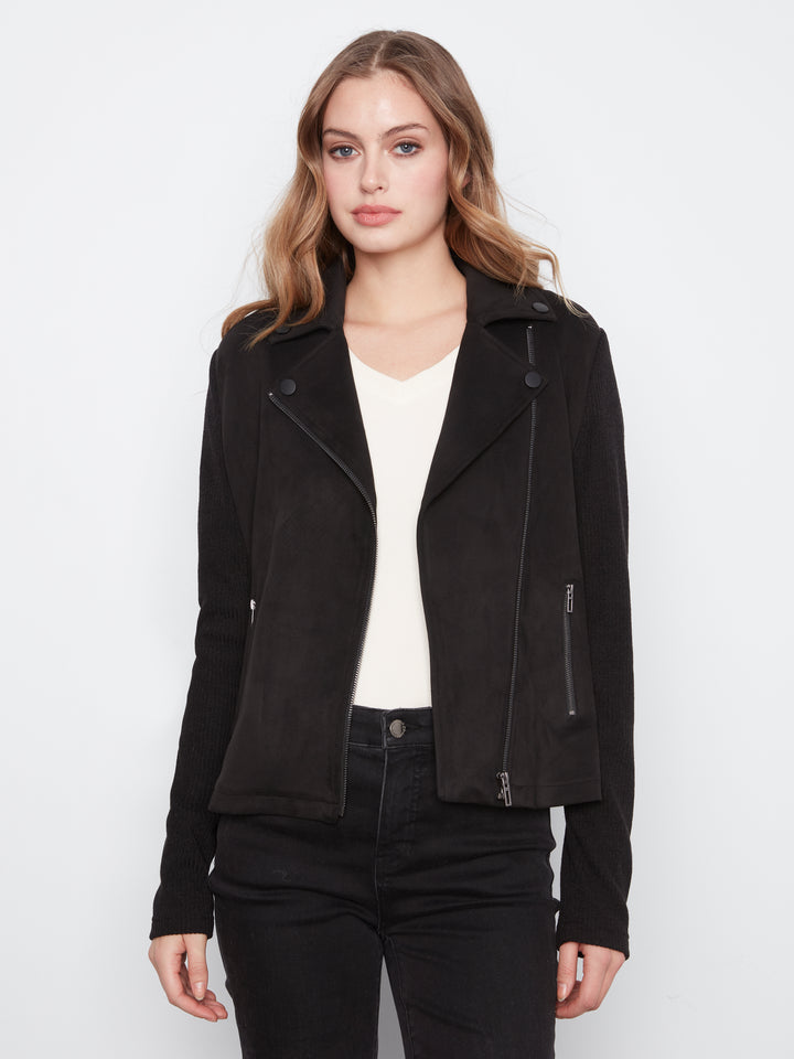 Suede Jacket With Knit Sleeve