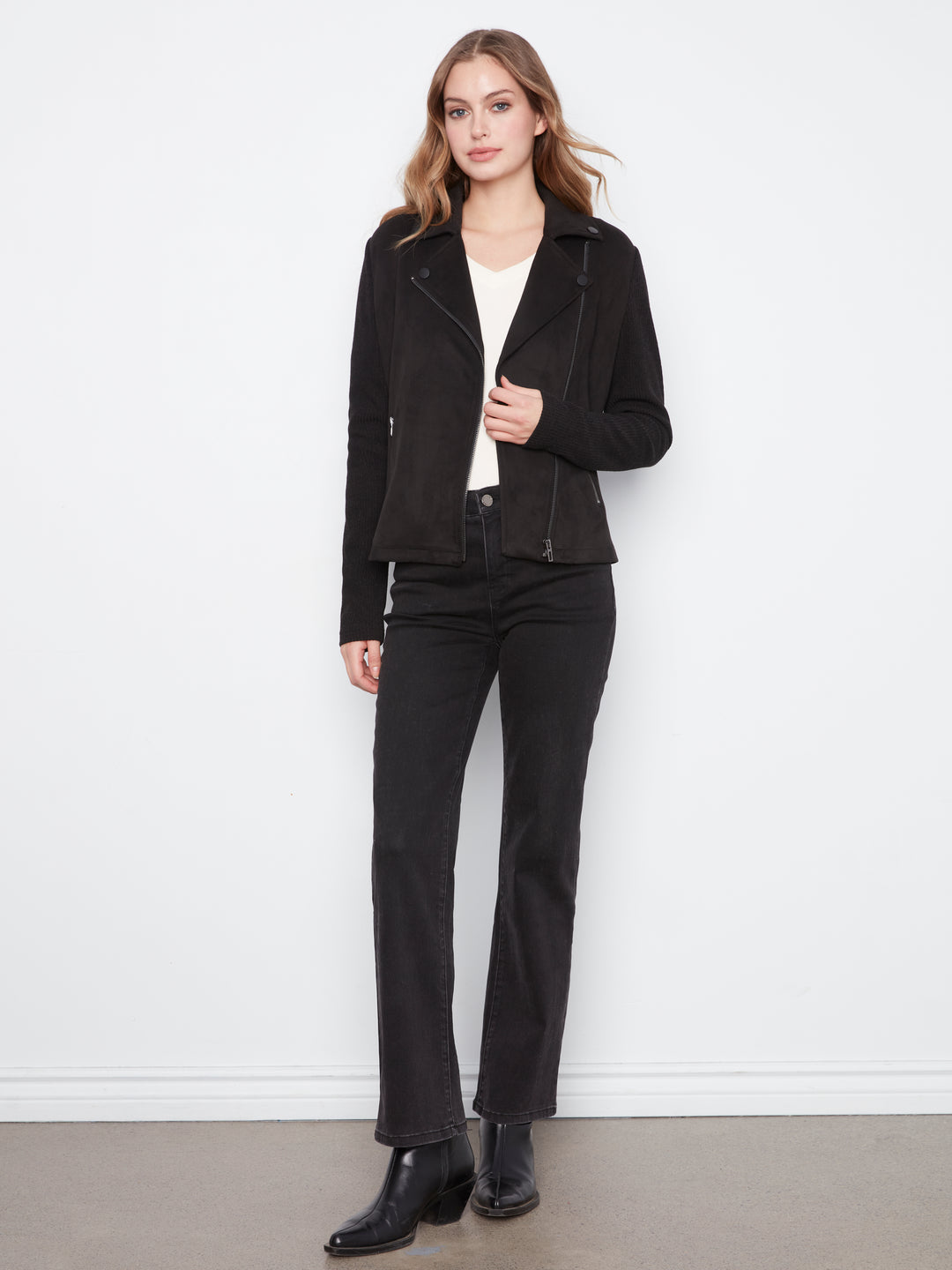 Suede Jacket With Knit Sleeve