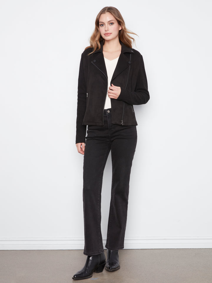Suede Jacket With Knit Sleeve