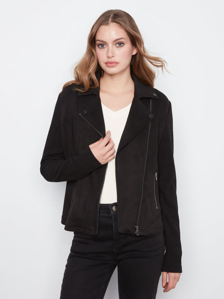 Suede Jacket With Knit Sleeve