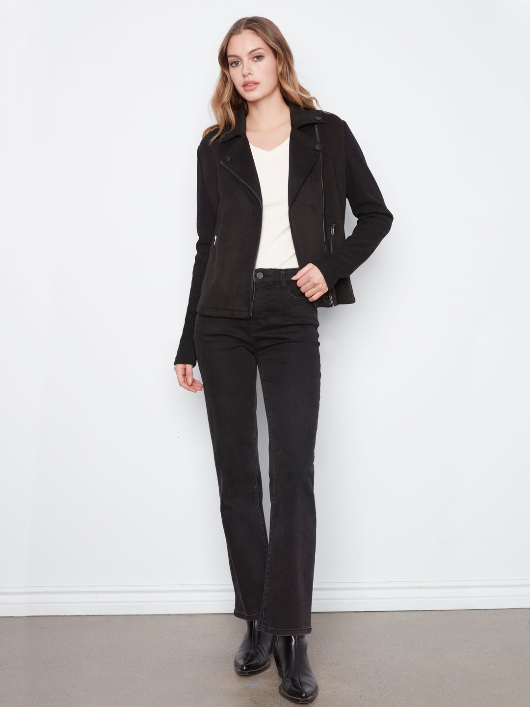 Suede Jacket With Knit Sleeve