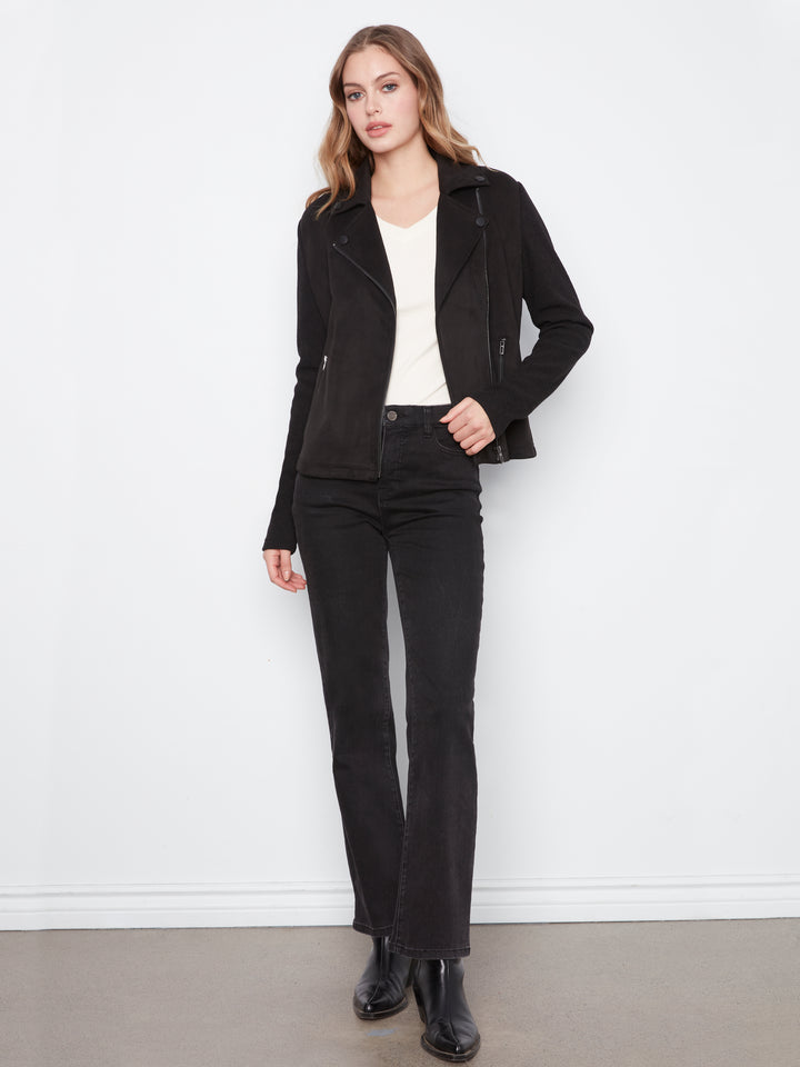 Suede Jacket With Knit Sleeve