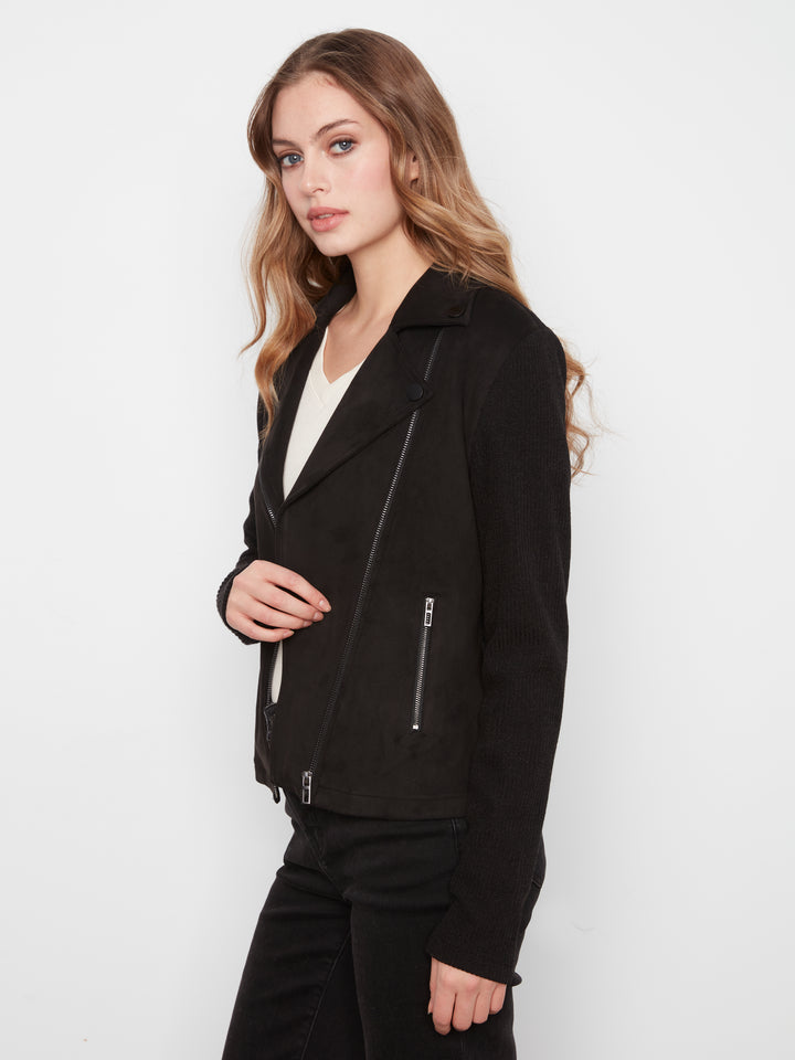 Suede Jacket With Knit Sleeve