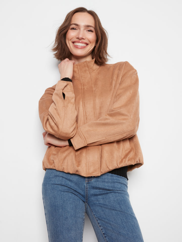 Front Zip Faux Suede Leather Jacket with Front Pockets