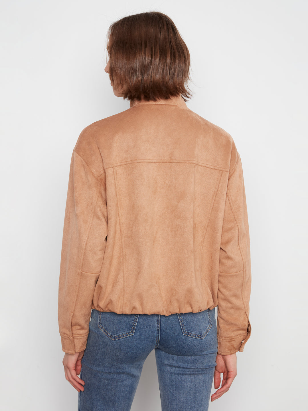 Front Zip Faux Suede Leather Jacket with Front Pockets