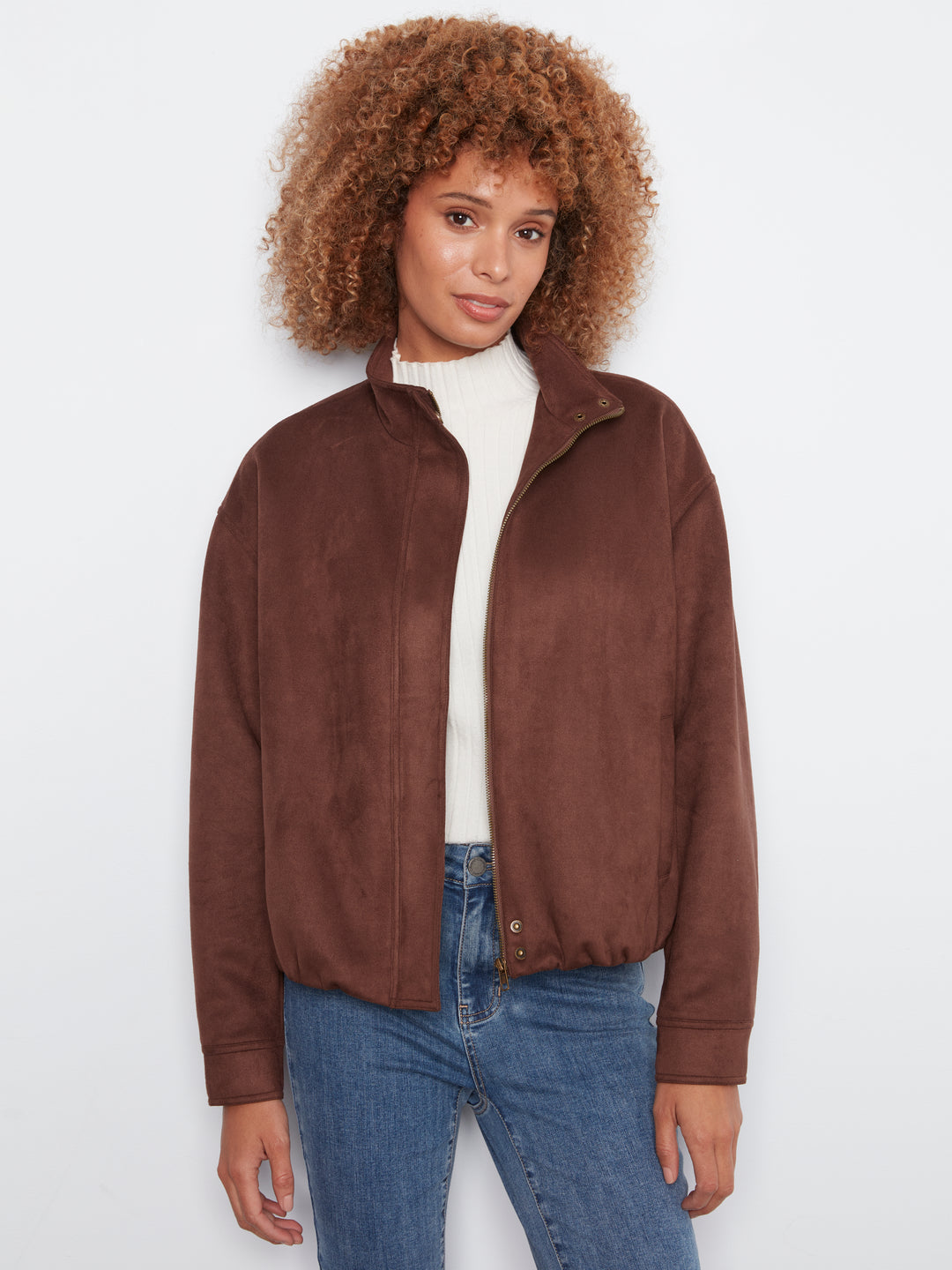 Front Zip Faux Suede Leather Jacket with Front Pockets