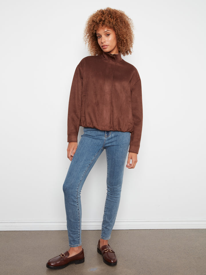 Front Zip Faux Suede Leather Jacket with Front Pockets