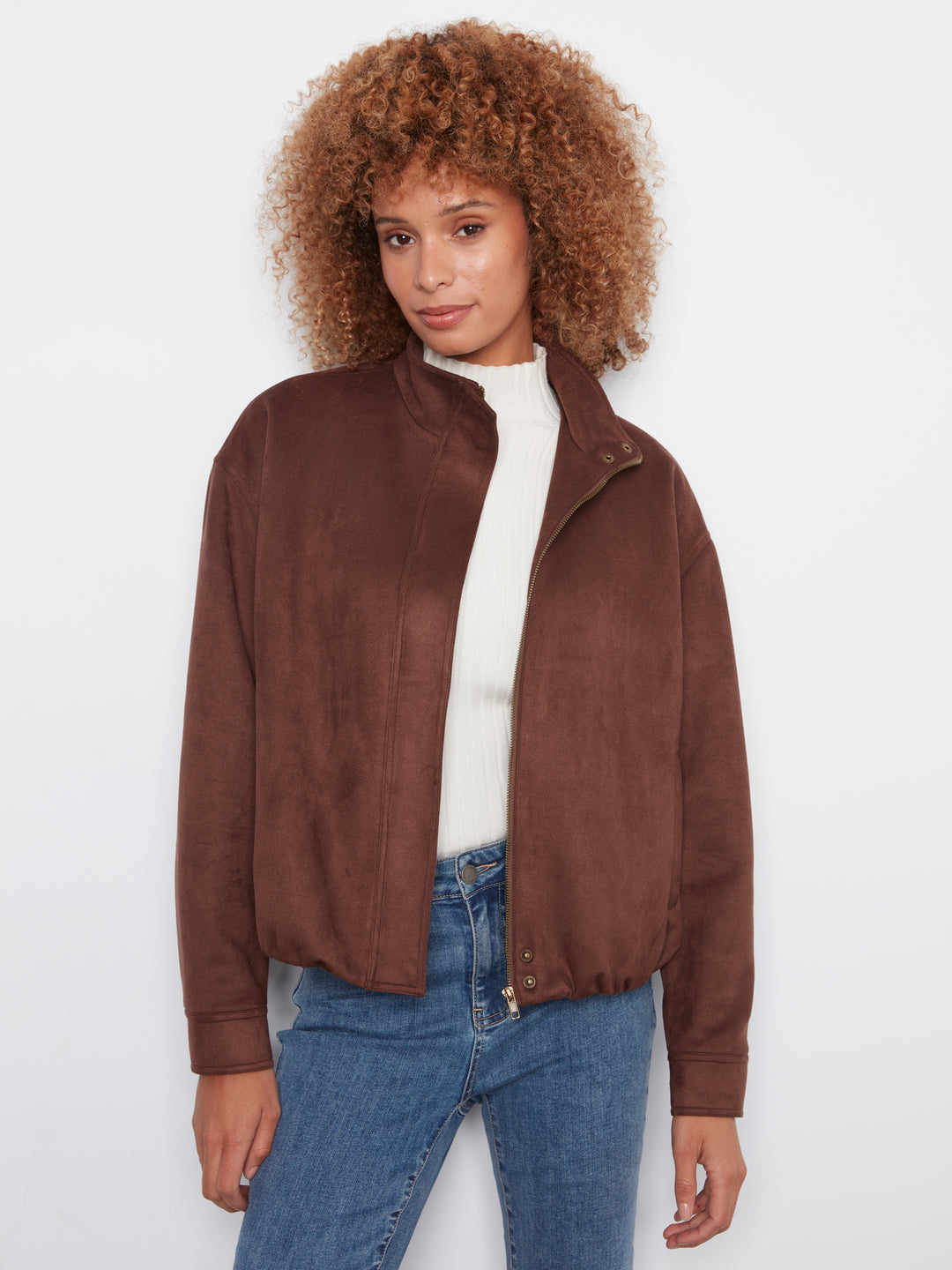 Front Zip Faux Suede Leather Jacket with Front Pockets