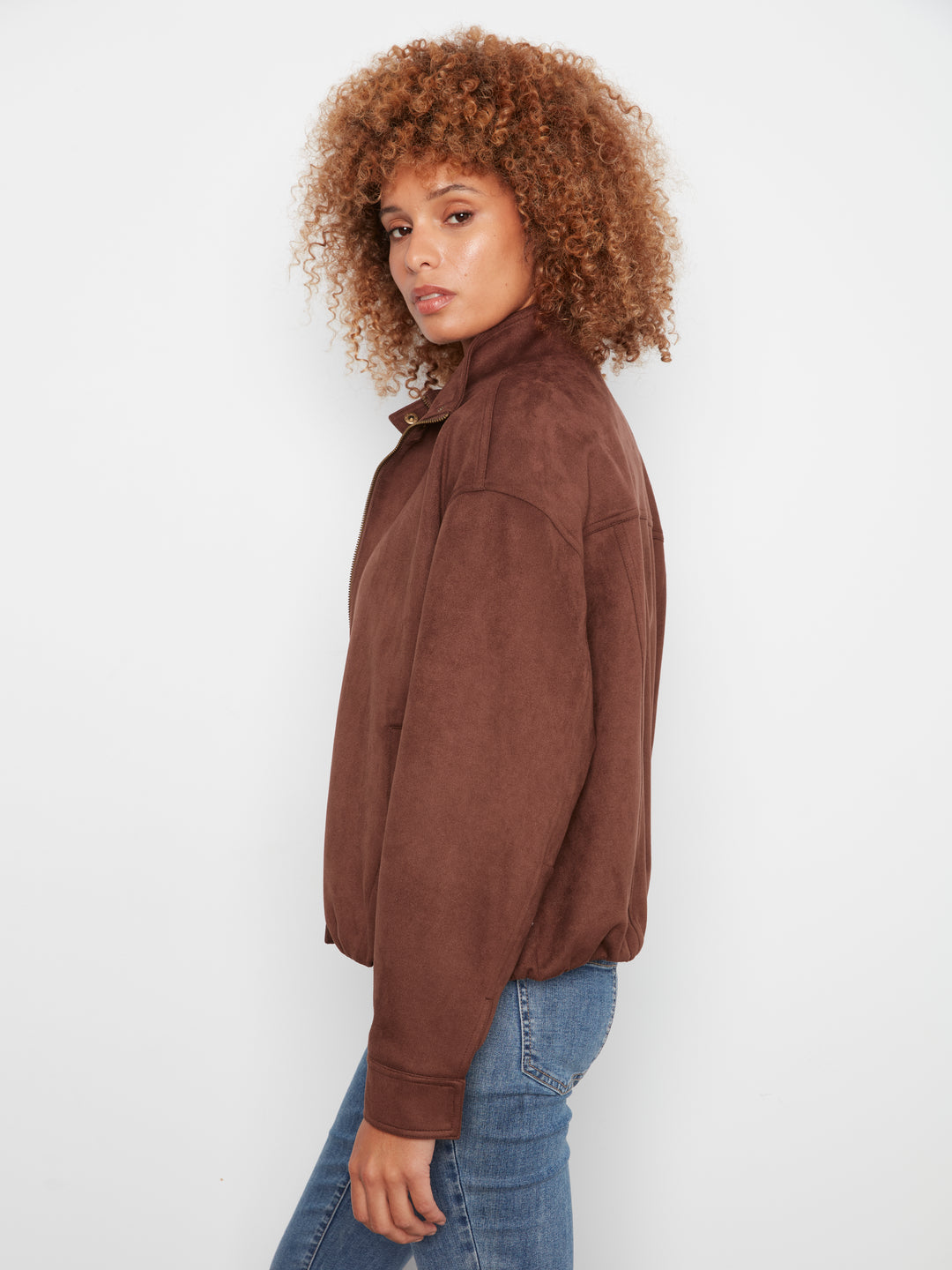 Front Zip Faux Suede Leather Jacket with Front Pockets