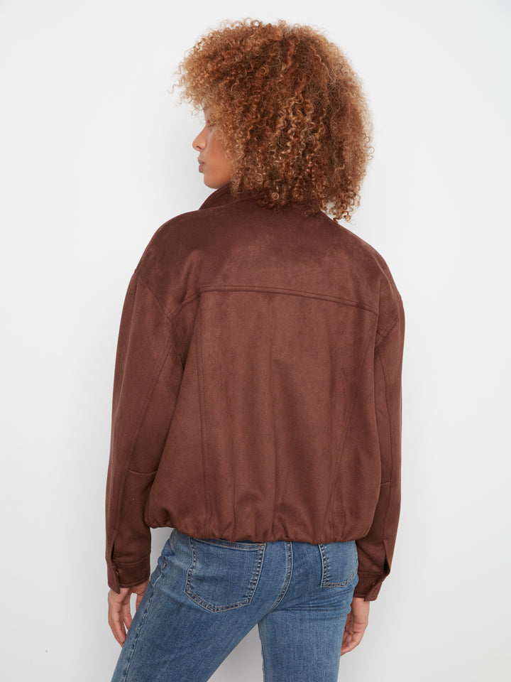 Front Zip Faux Suede Leather Jacket with Front Pockets
