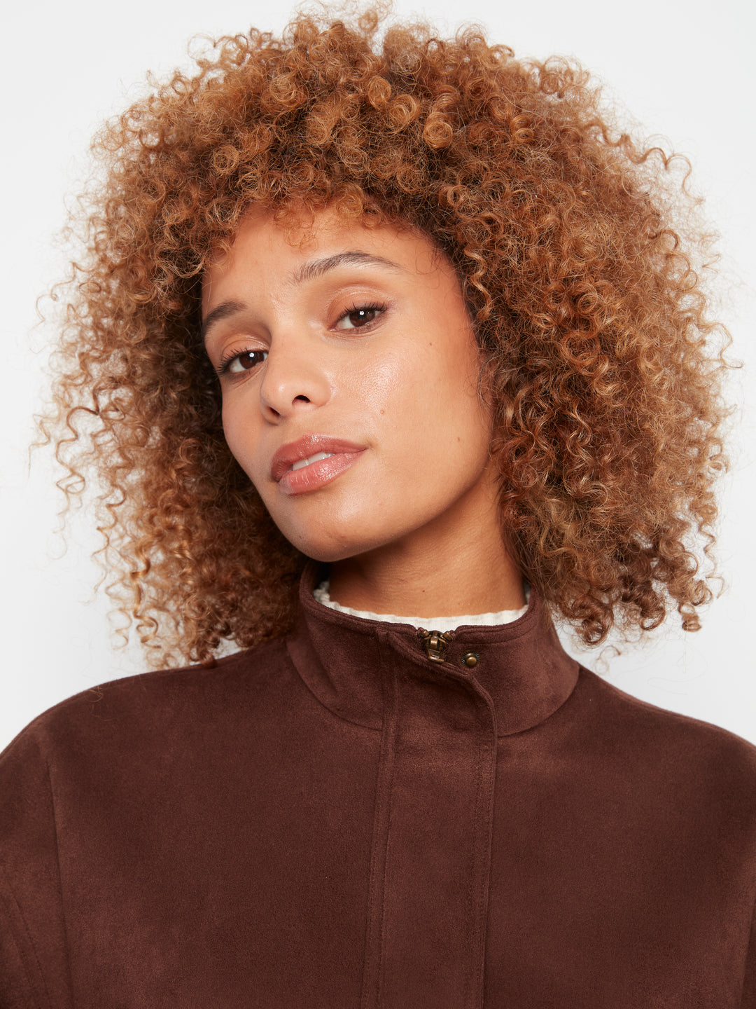 Front Zip Faux Suede Leather Jacket with Front Pockets