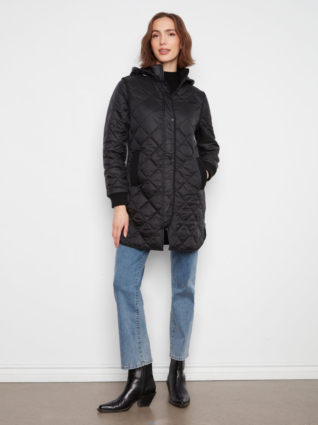 Puffer With Sweater Rib & Removable Hood