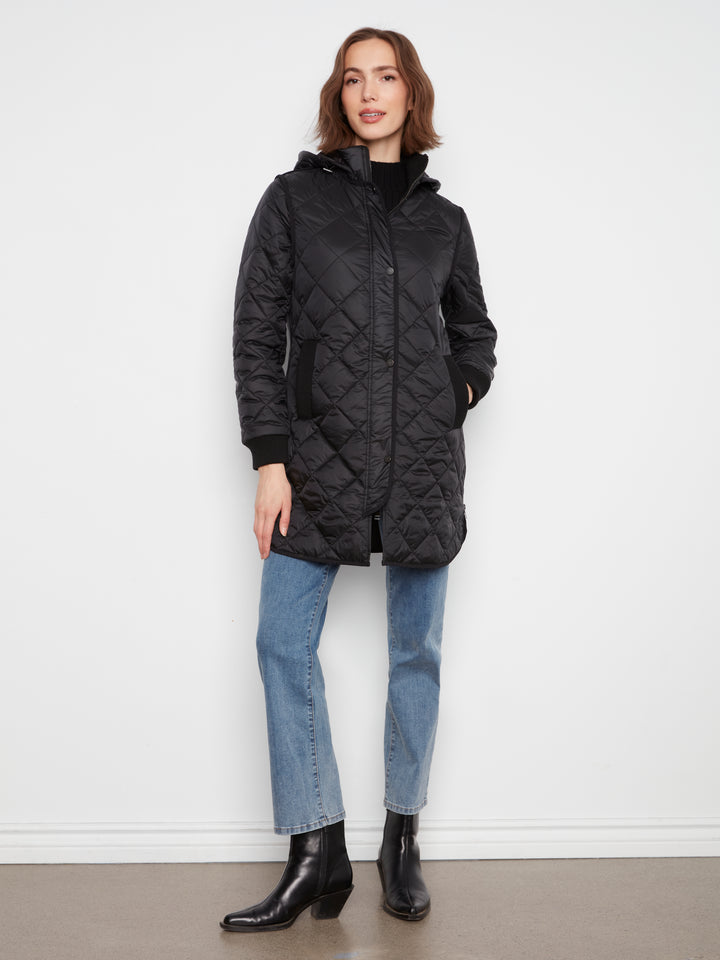 Puffer With Sweater Rib & Removable Hood