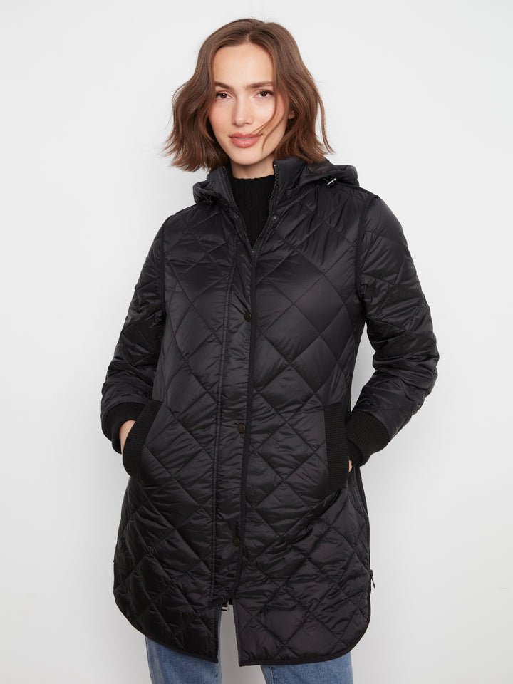 Puffer With Sweater Rib & Removable Hood
