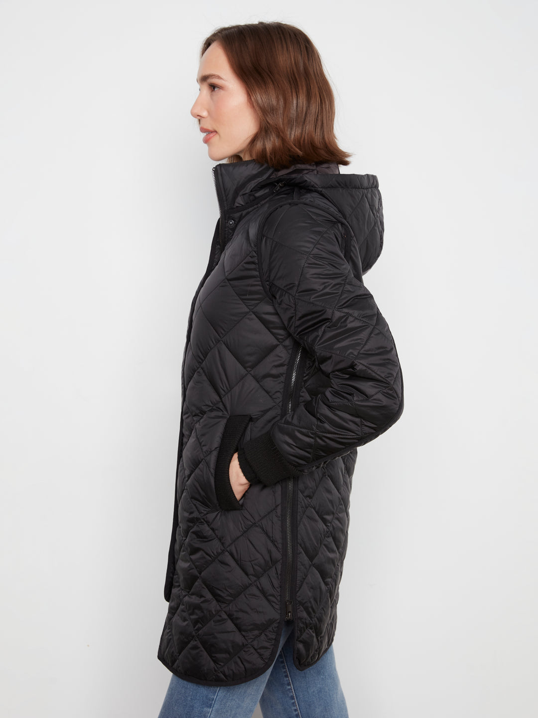 Puffer With Sweater Rib & Removable Hood