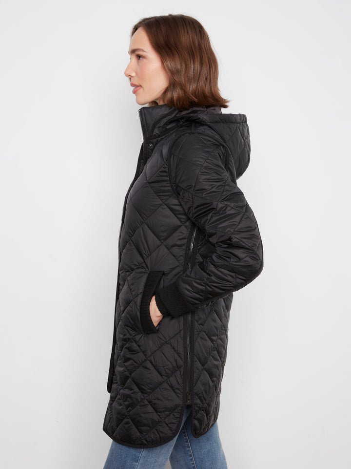 Puffer With Sweater Rib & Removable Hood