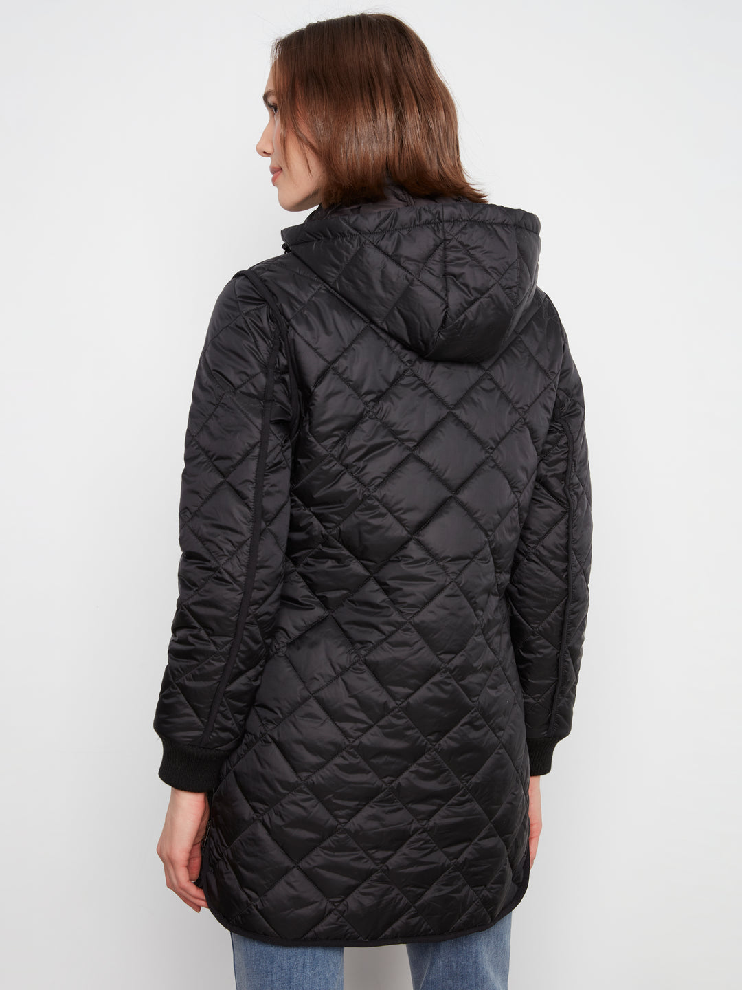 Puffer With Sweater Rib & Removable Hood