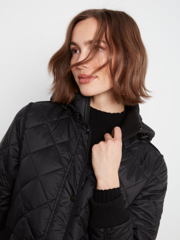 Puffer With Sweater Rib & Removable Hood
