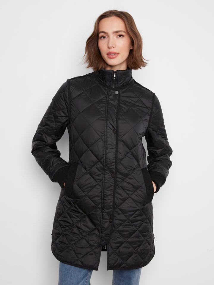 Puffer With Sweater Rib & Removable Hood