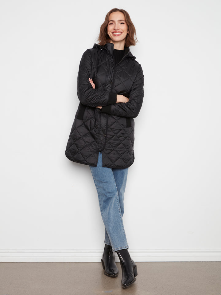 Puffer With Sweater Rib & Removable Hood