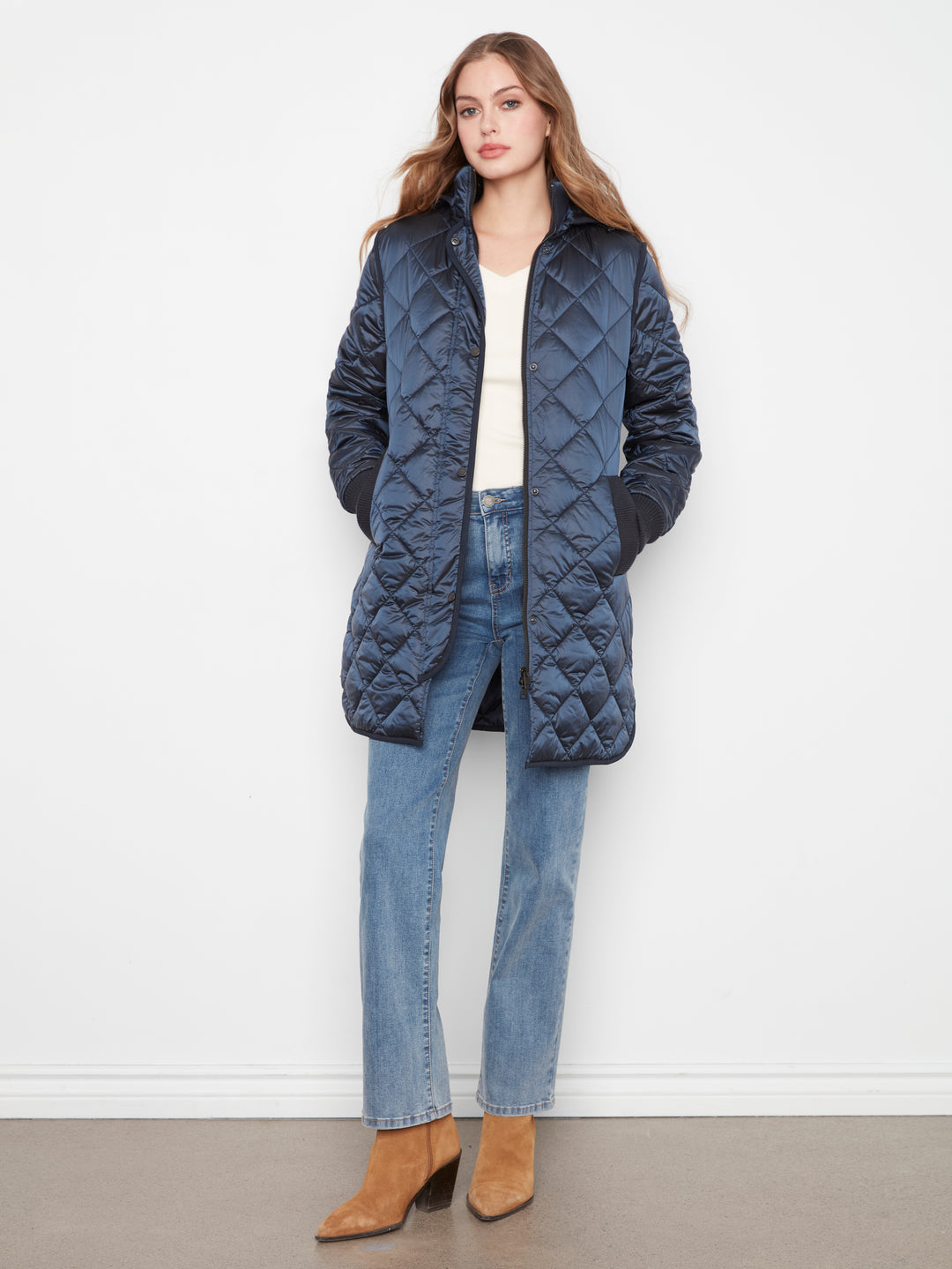 Puffer With Sweater Rib & Removable Hood