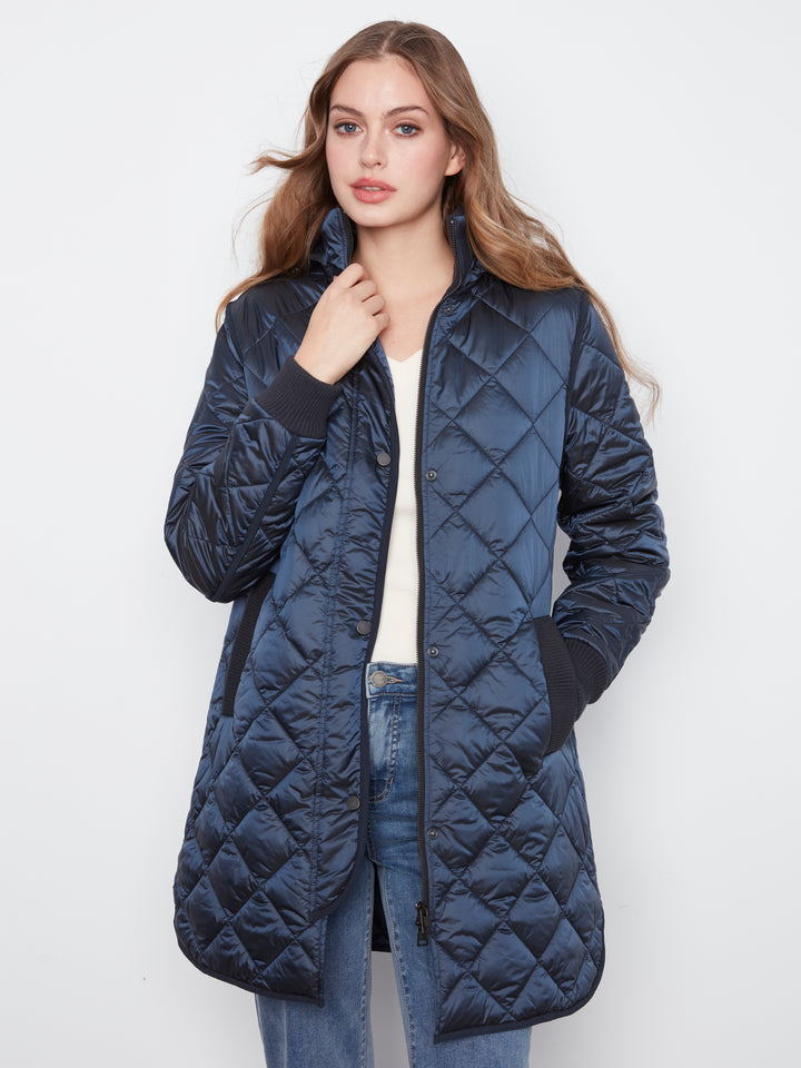 Puffer With Sweater Rib & Removable Hood