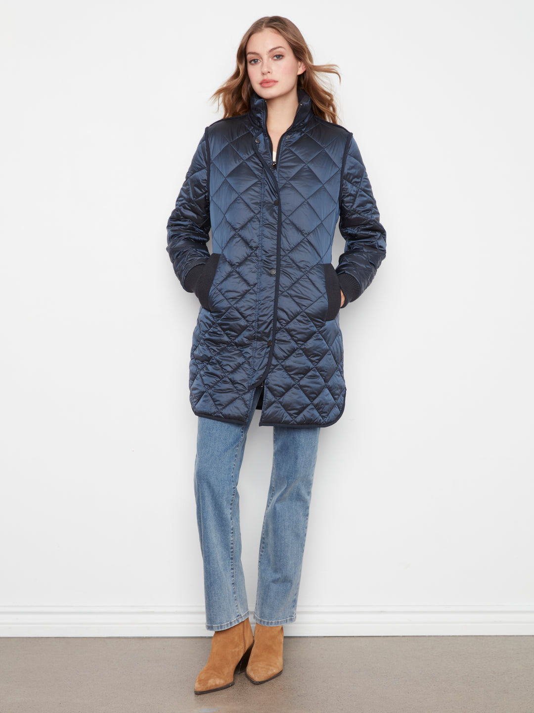 Puffer With Sweater Rib & Removable Hood