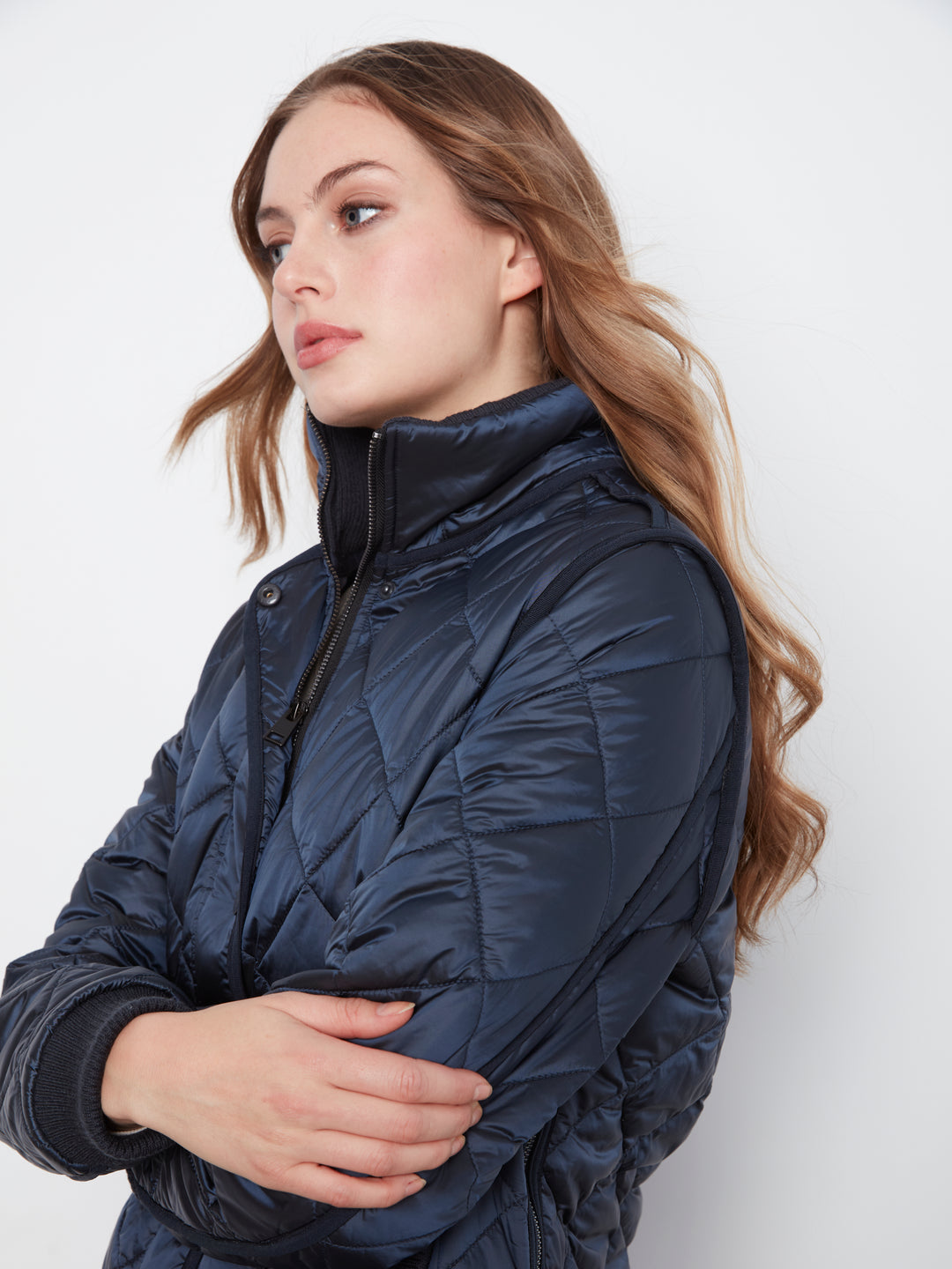 Puffer With Sweater Rib & Removable Hood