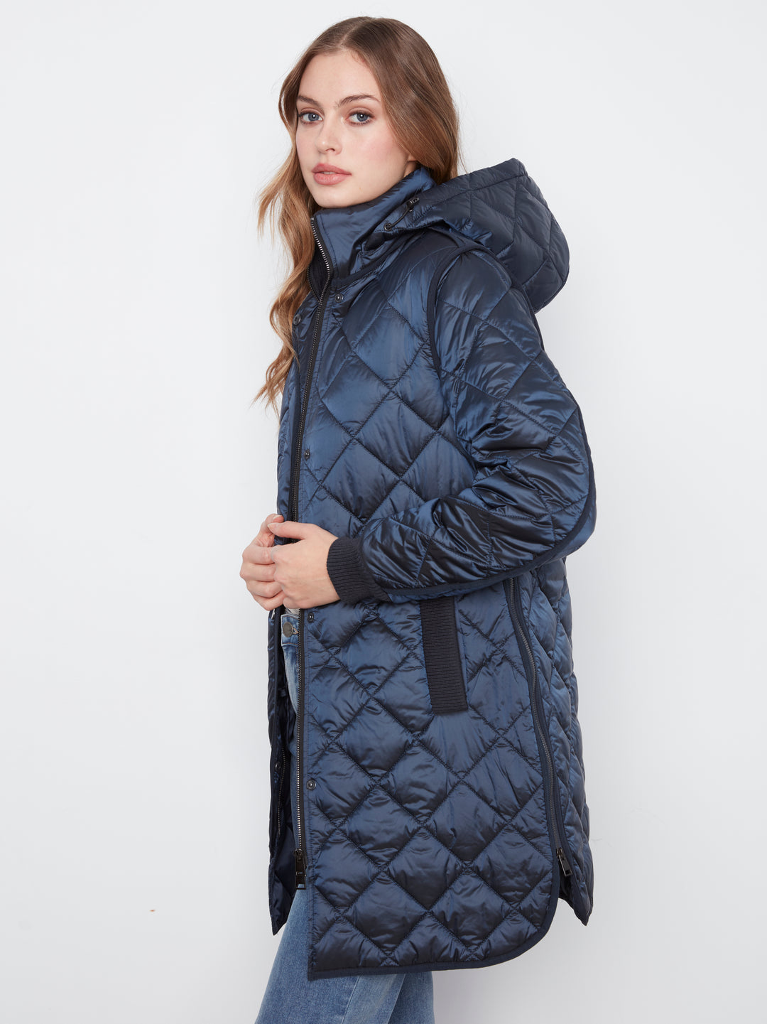 Puffer With Sweater Rib & Removable Hood