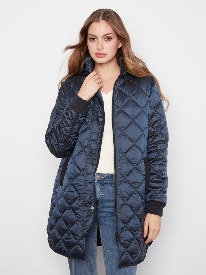 Puffer With Sweater Rib & Removable Hood