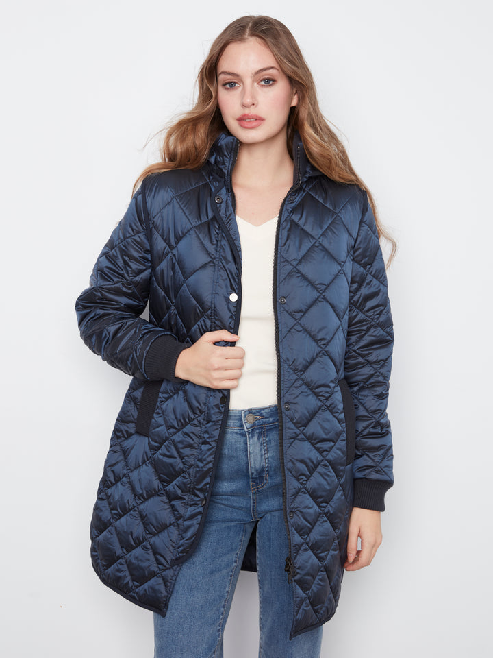 Puffer With Sweater Rib & Removable Hood