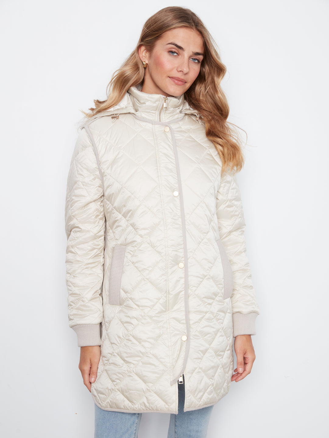 Puffer With Sweater Rib & Removable Hood
