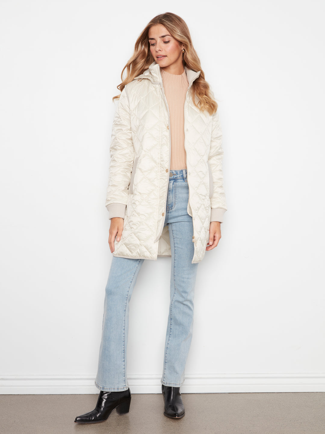 Puffer With Sweater Rib & Removable Hood