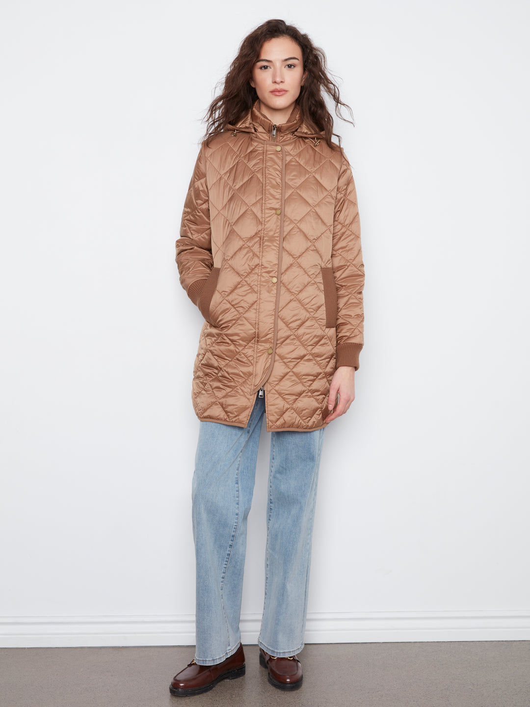 Puffer With Sweater Rib & Removable Hood