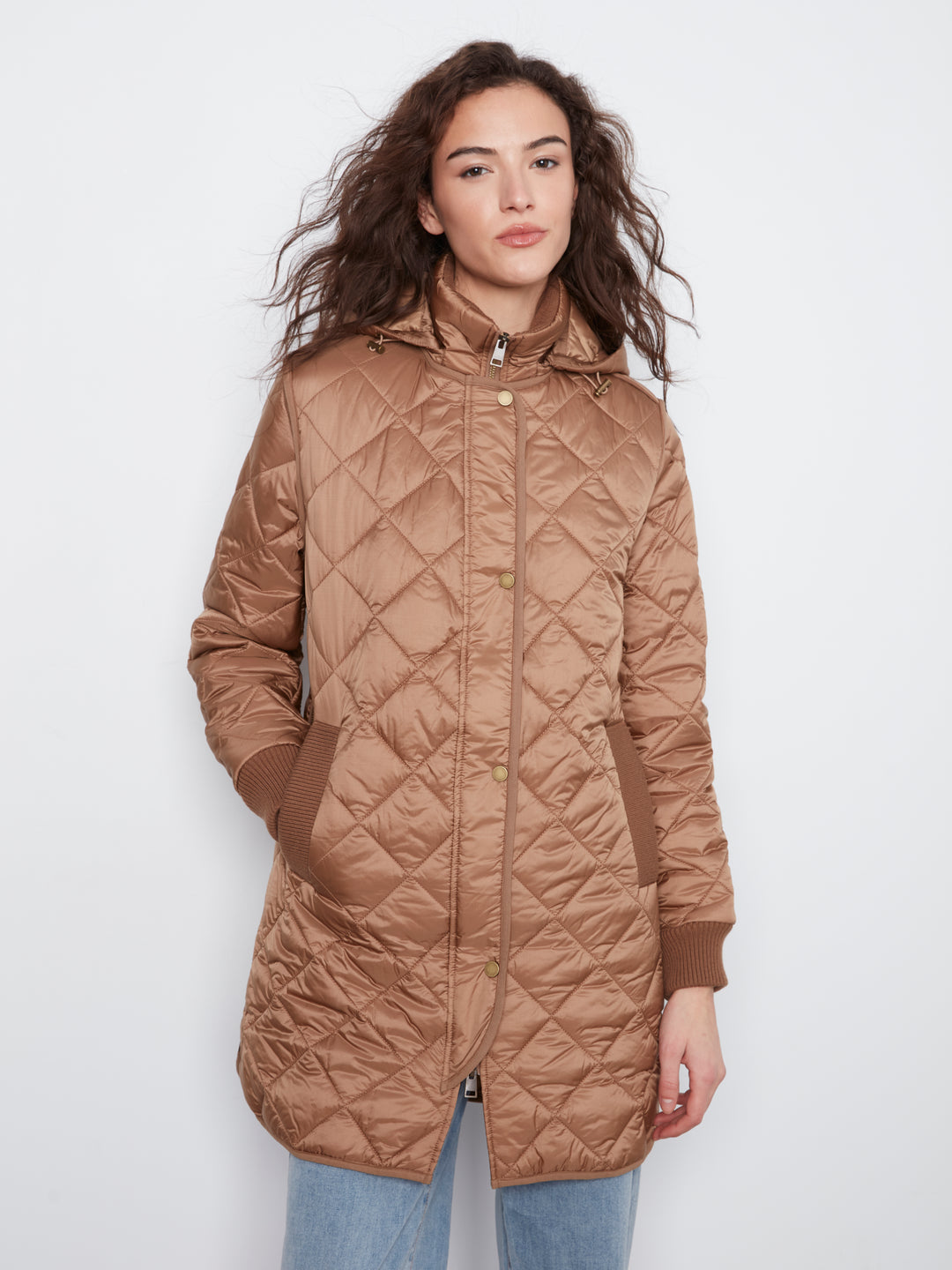 Puffer With Sweater Rib & Removable Hood