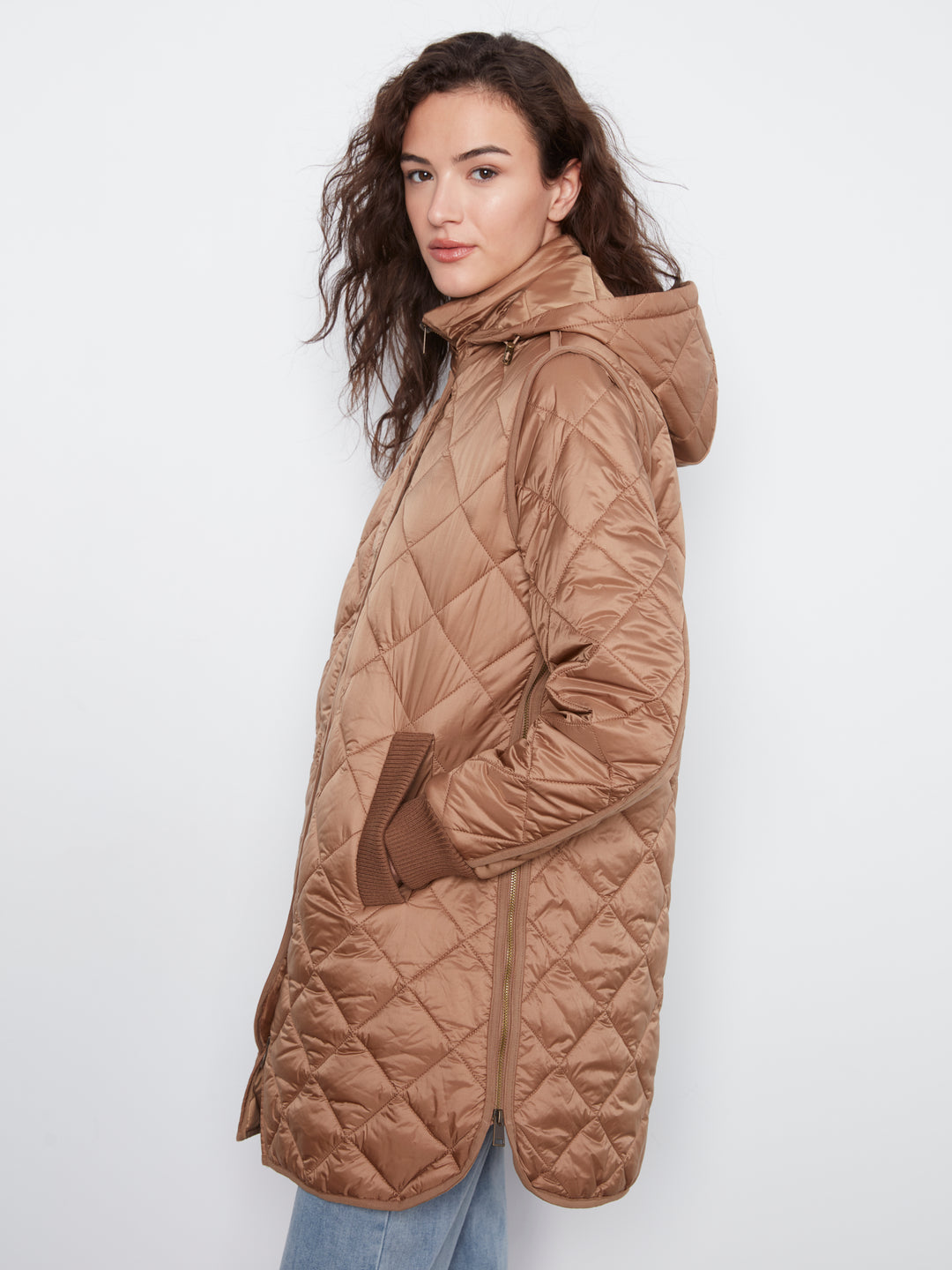 Puffer With Sweater Rib & Removable Hood