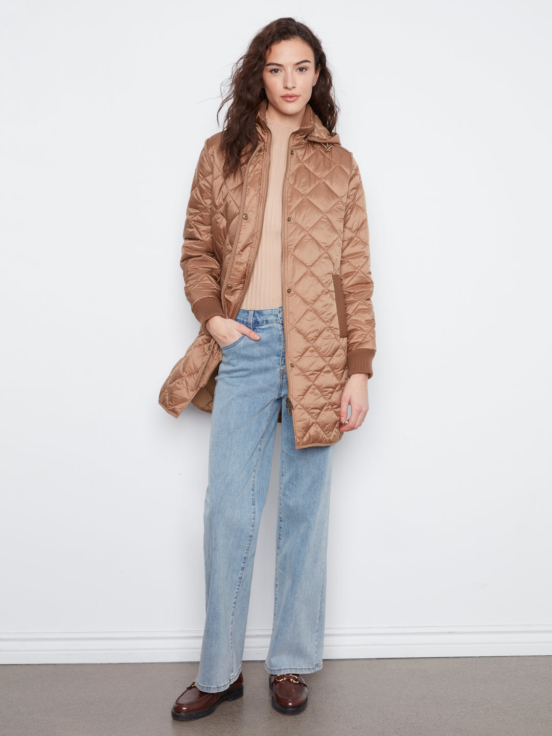 Puffer With Sweater Rib & Removable Hood