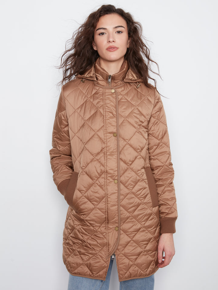 Puffer With Sweater Rib & Removable Hood