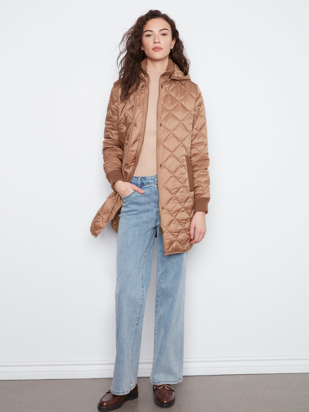 Puffer With Sweater Rib & Removable Hood