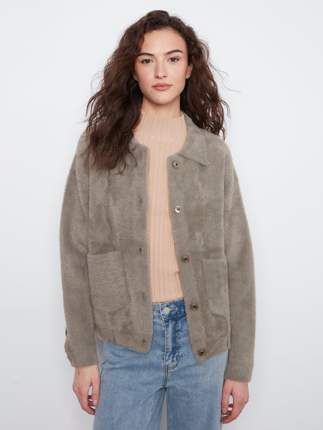 Eyelash Yarn Denim-Style Jacket