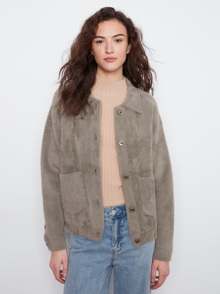 Eyelash Yarn Denim-Style Jacket