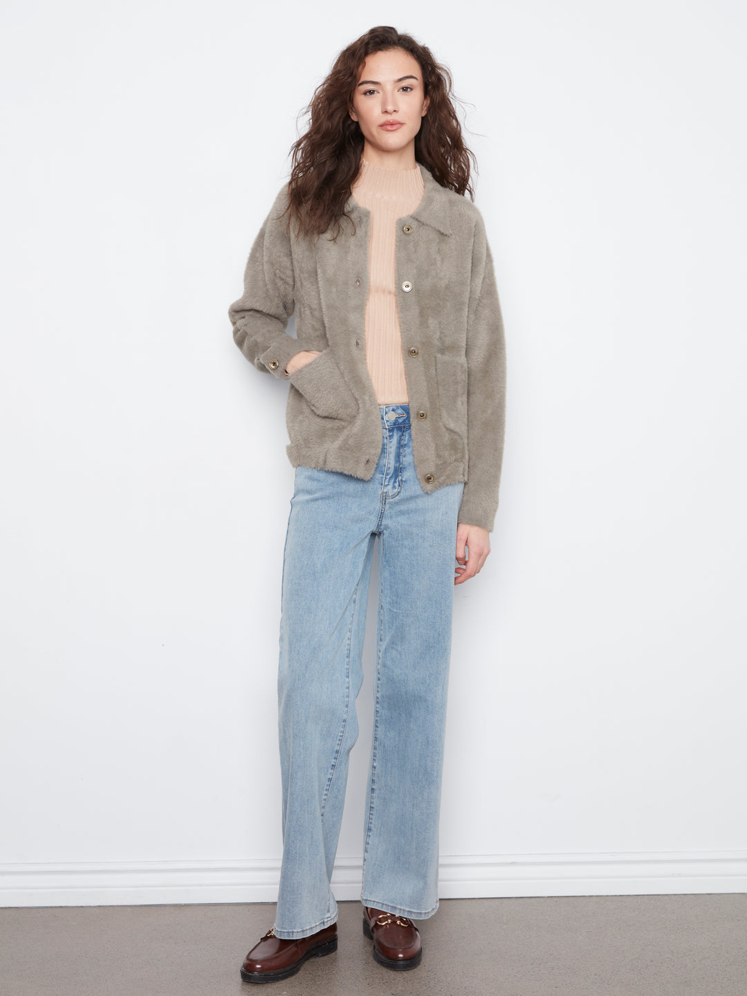 Eyelash Yarn Denim-Style Jacket