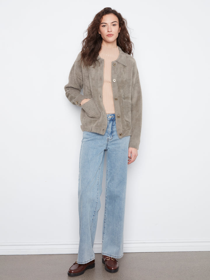 Eyelash Yarn Denim-Style Jacket