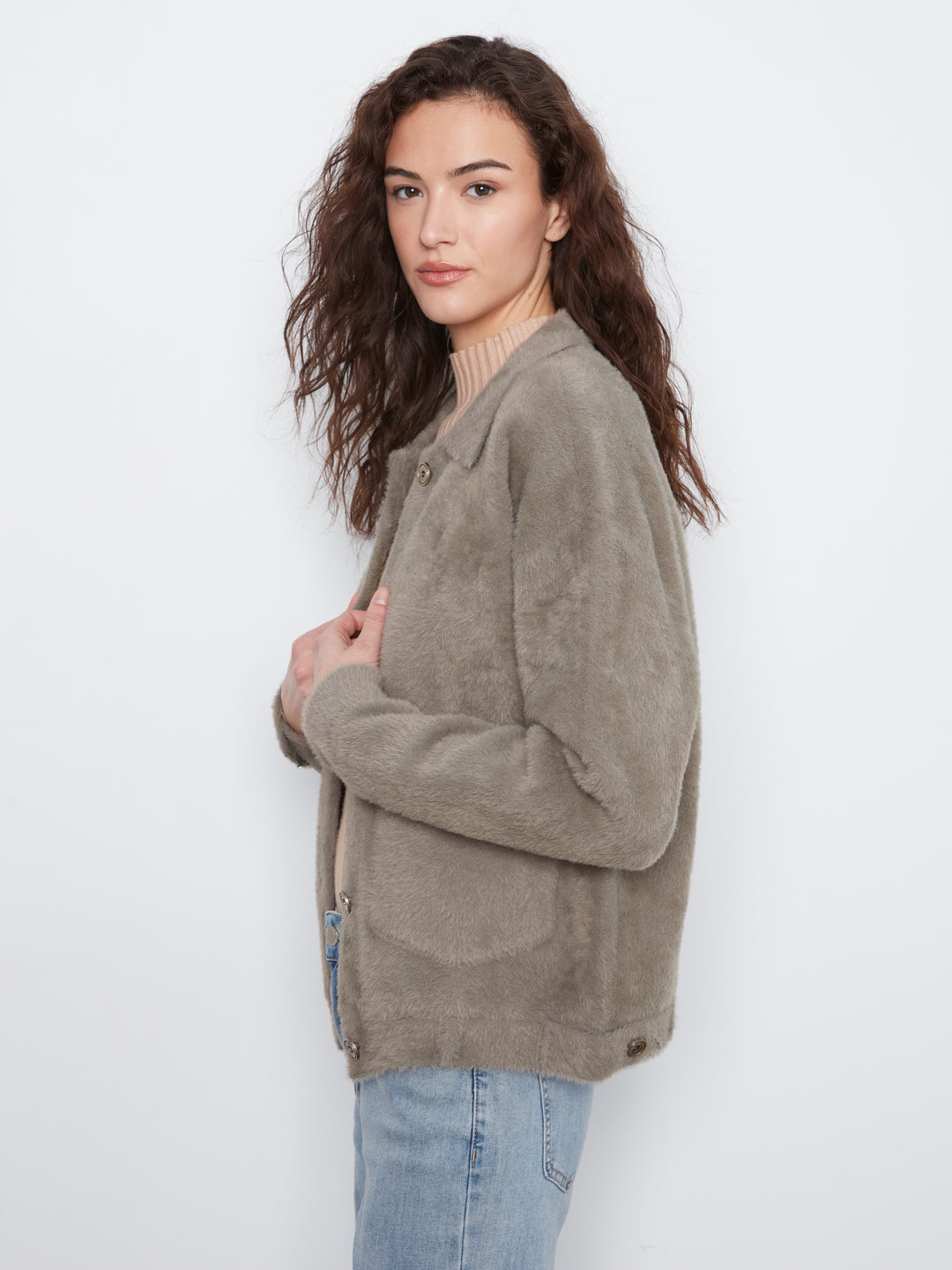 Eyelash Yarn Denim-Style Jacket