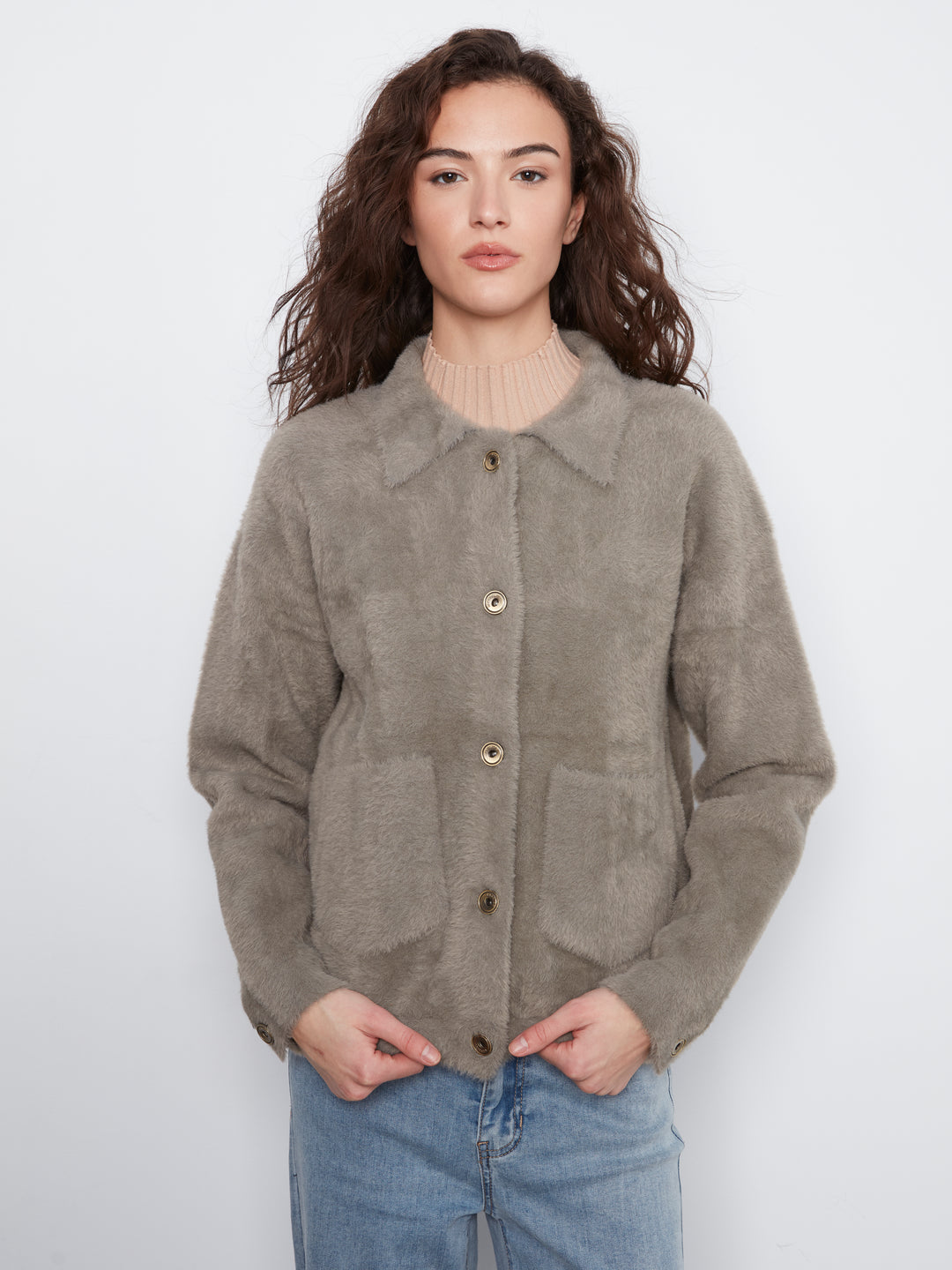 Eyelash Yarn Denim-Style Jacket
