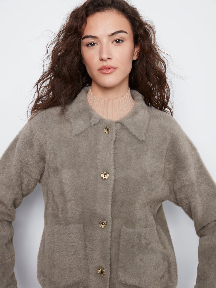 Eyelash Yarn Denim-Style Jacket